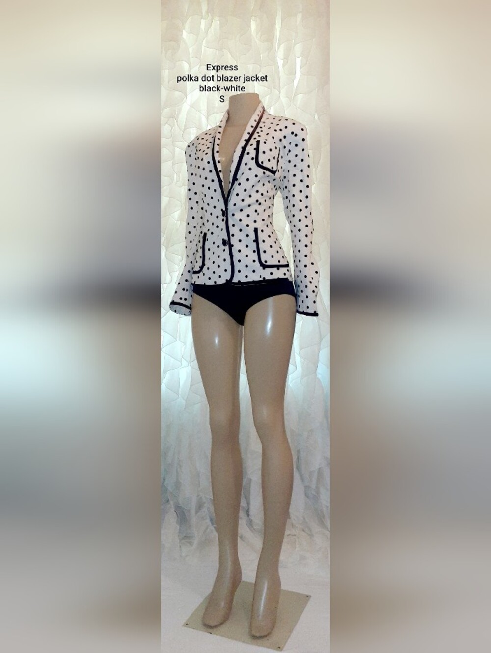 Express Polka Dot Summer Blazer Jacket Black White 4/S Retro Mod